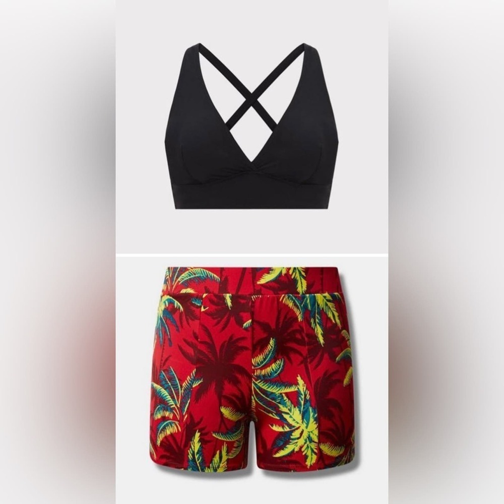 New! Torrid sz 2 Swim Bathing Suit Set Triangle Top Retro Shorts 2X